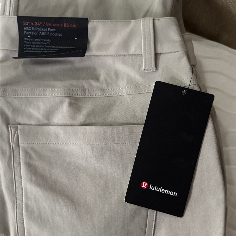 NWT!! Lululemon athletica Men's ABC 5-pocket putty Chinos
